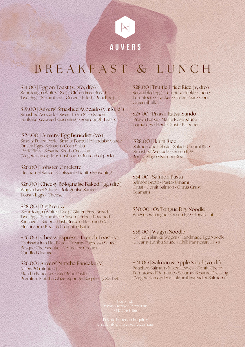 Menu, Auvers Dining Rhodes