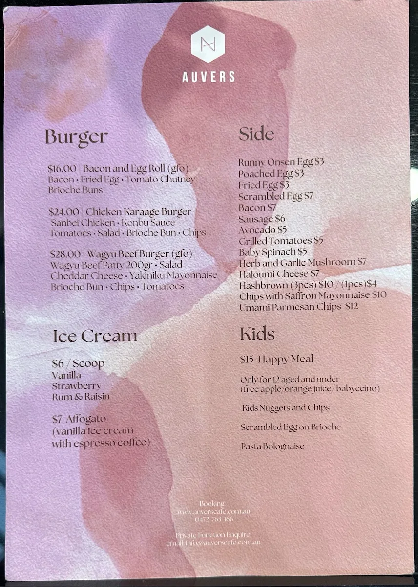 Menu, Auvers Dining Rhodes