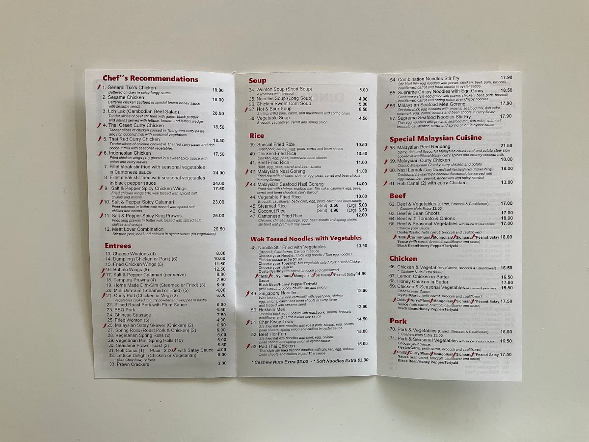 Menu, Woki Kitchen