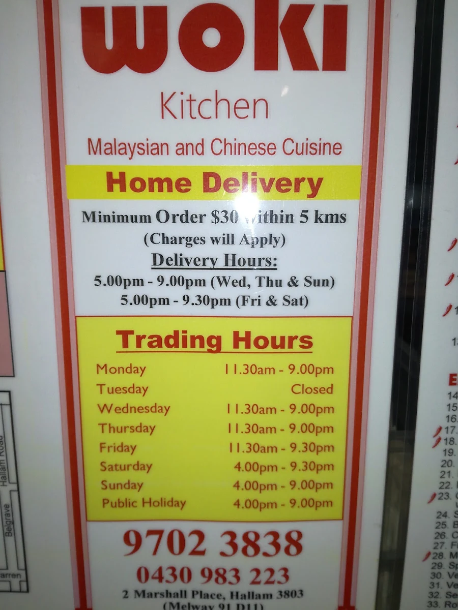 Menu, Woki Kitchen