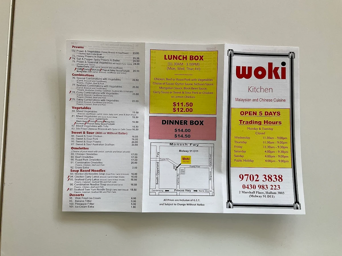 Menu, Woki Kitchen