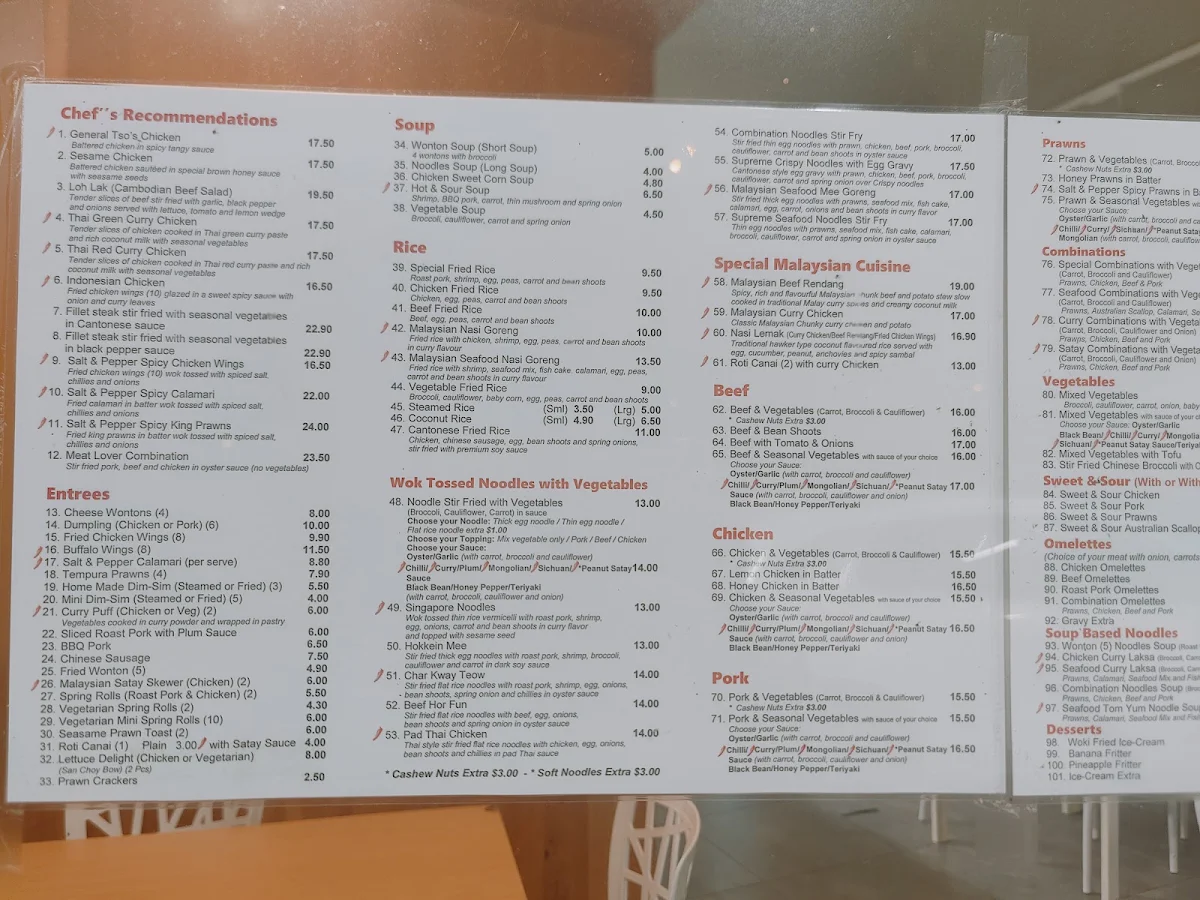 Menu, Woki Kitchen