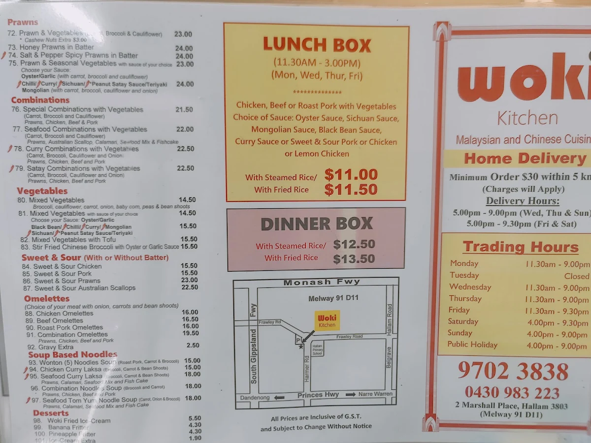Menu, Woki Kitchen