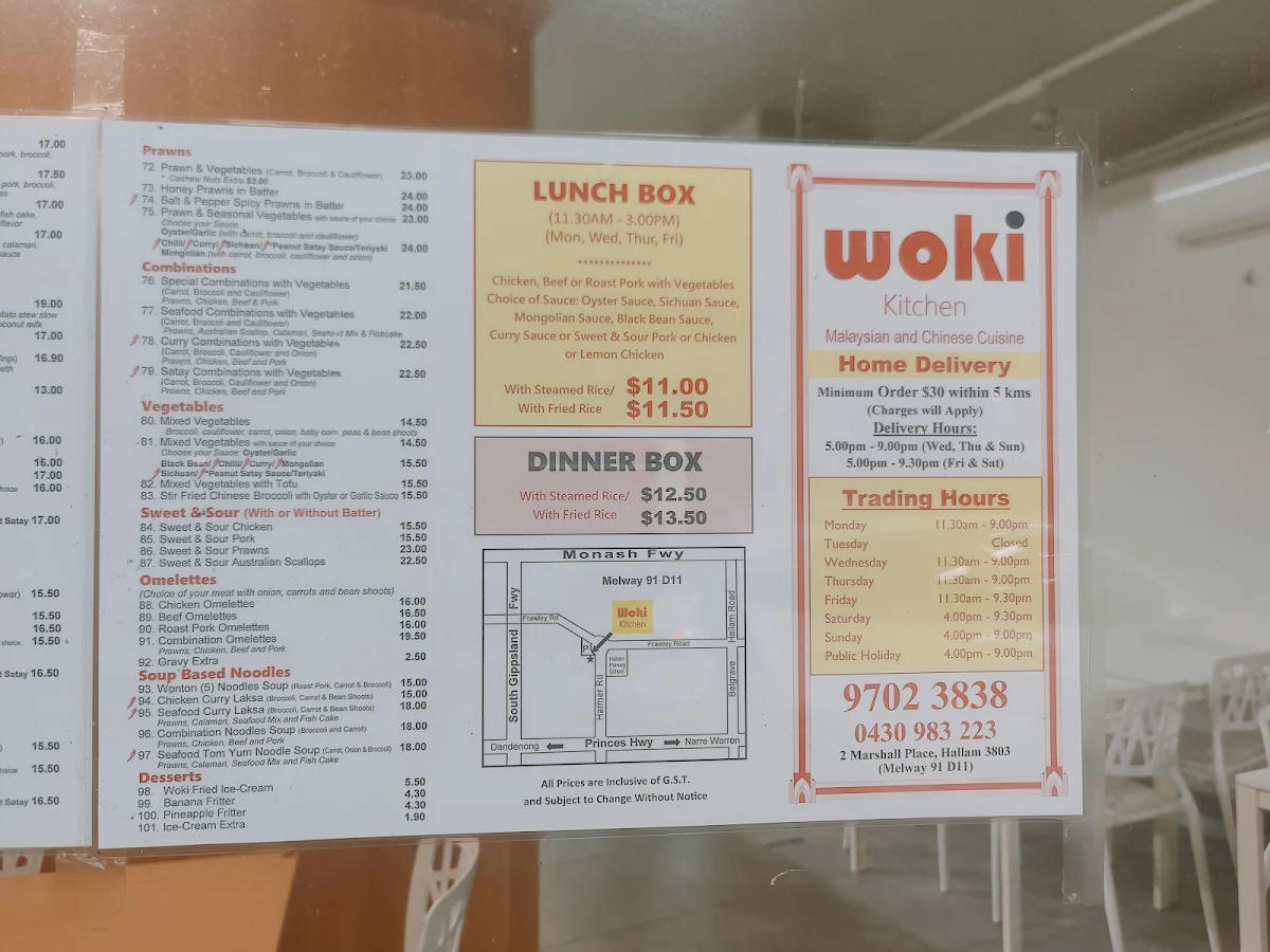 Menu, Woki Kitchen