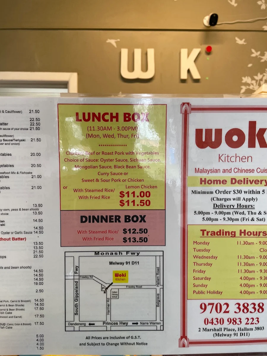 Menu, Woki Kitchen