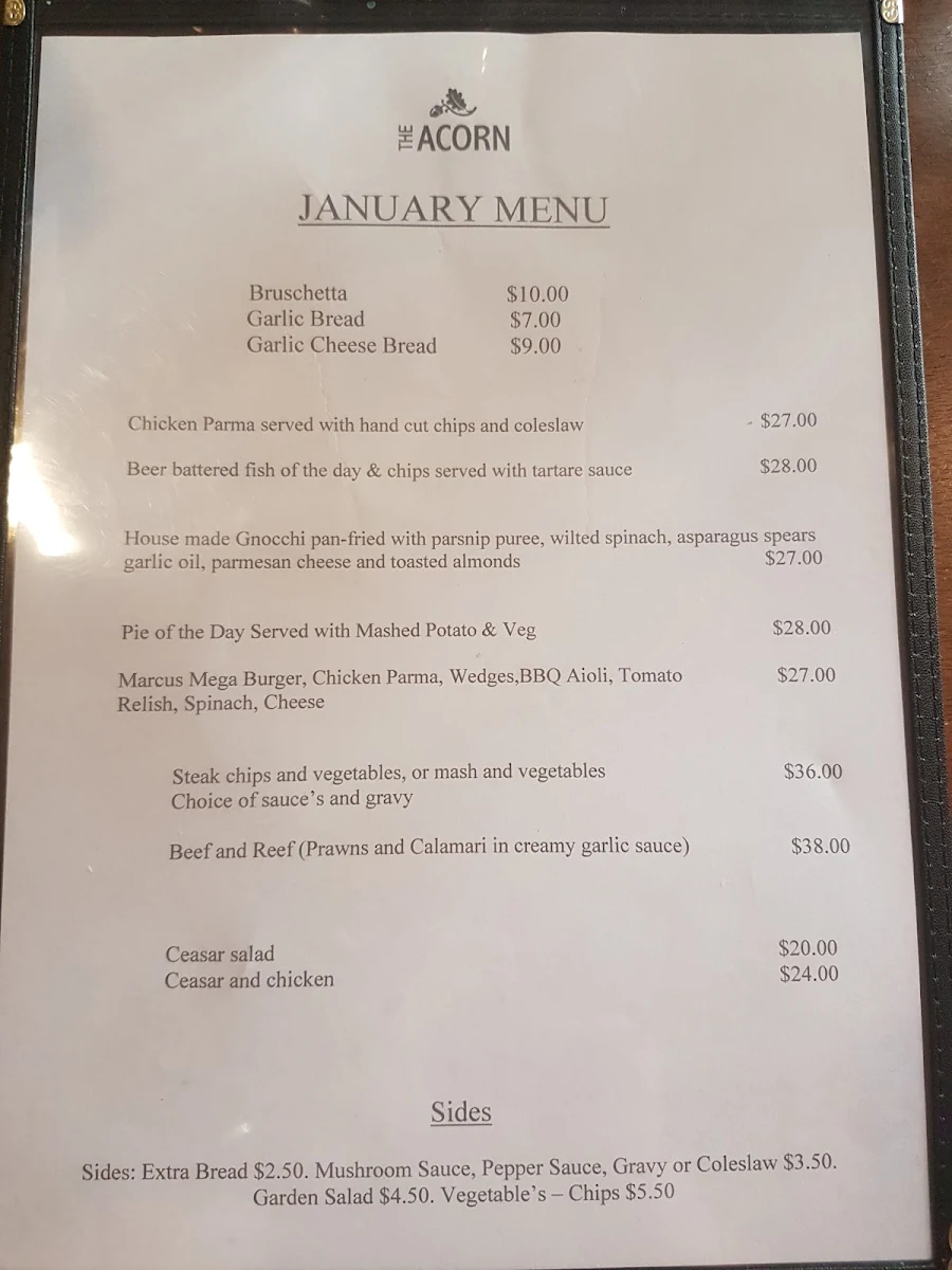 Menu, The Acorn Bar & Restaurant