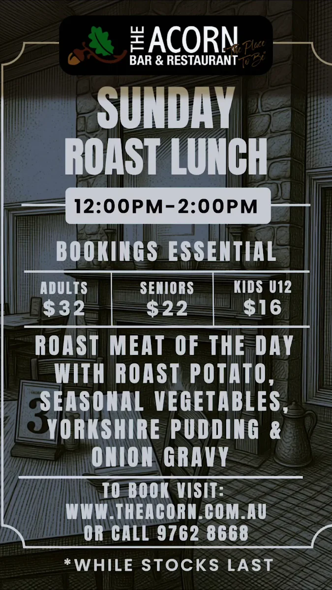 Menu, The Acorn Bar & Restaurant