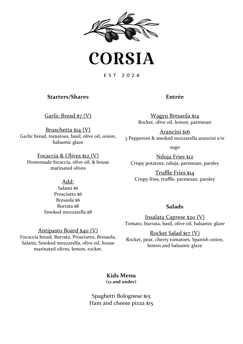 Menu, Corsia