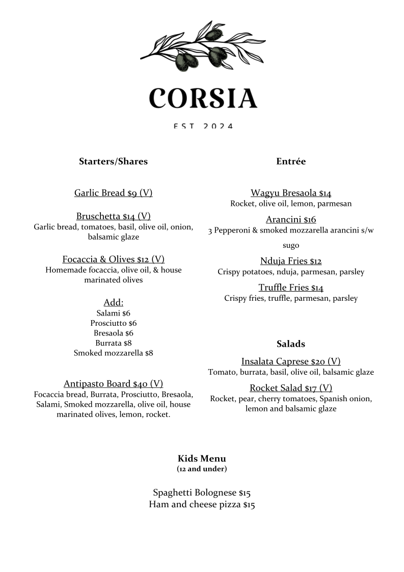 Menu, Corsia