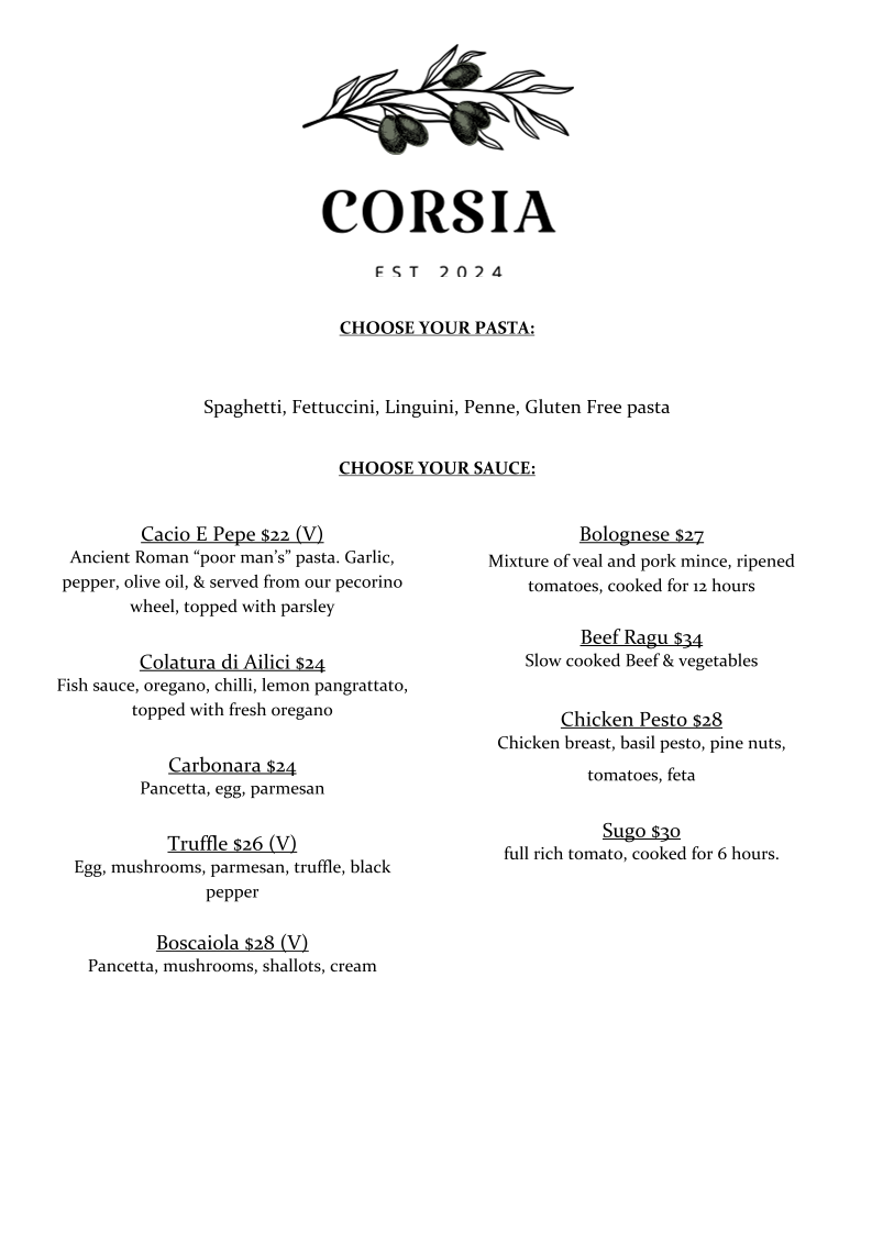 Menu, Corsia