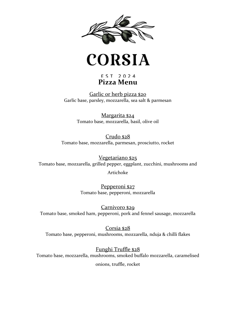 Menu, Corsia