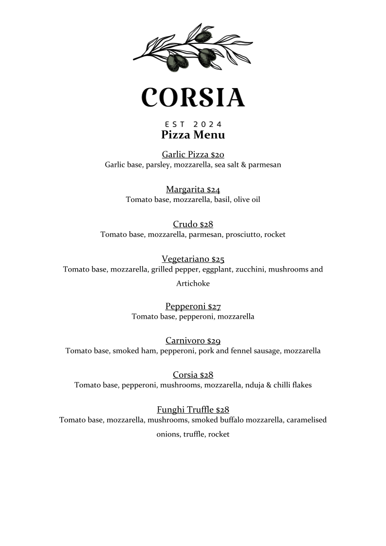Menu, Corsia