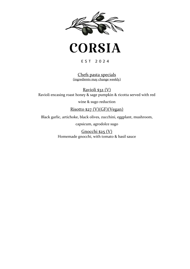 Menu, Corsia