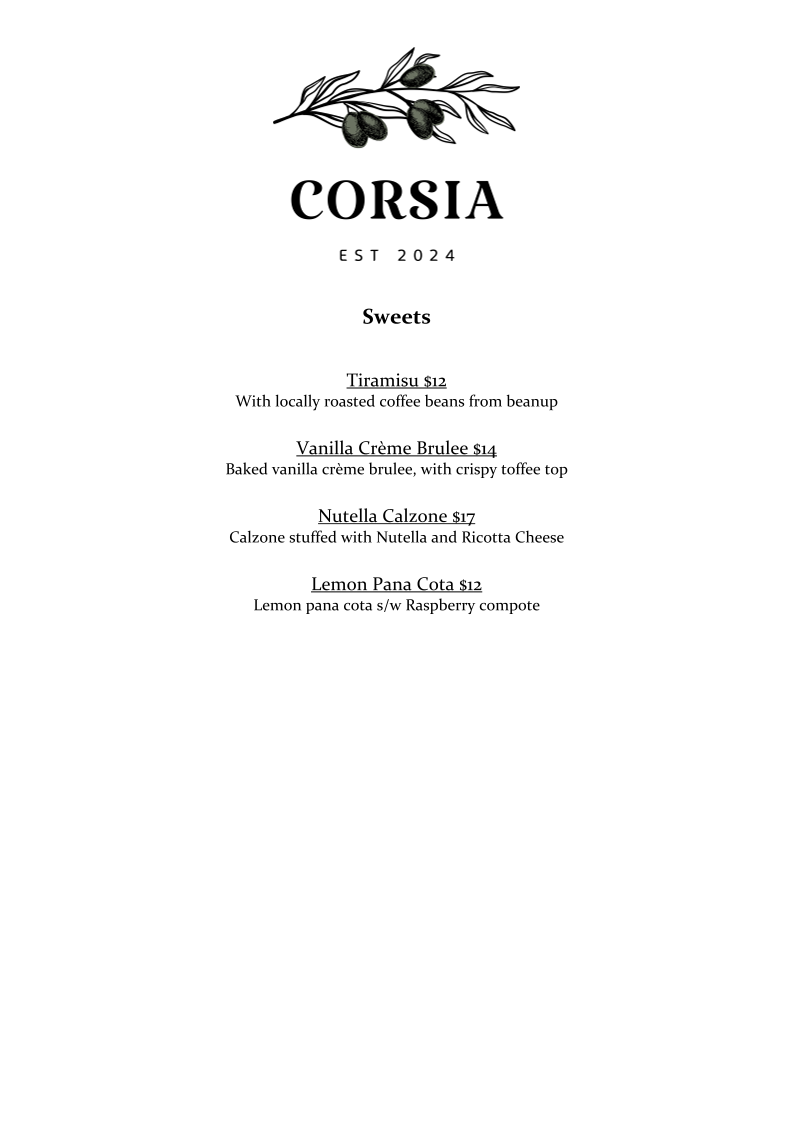 Menu, Corsia