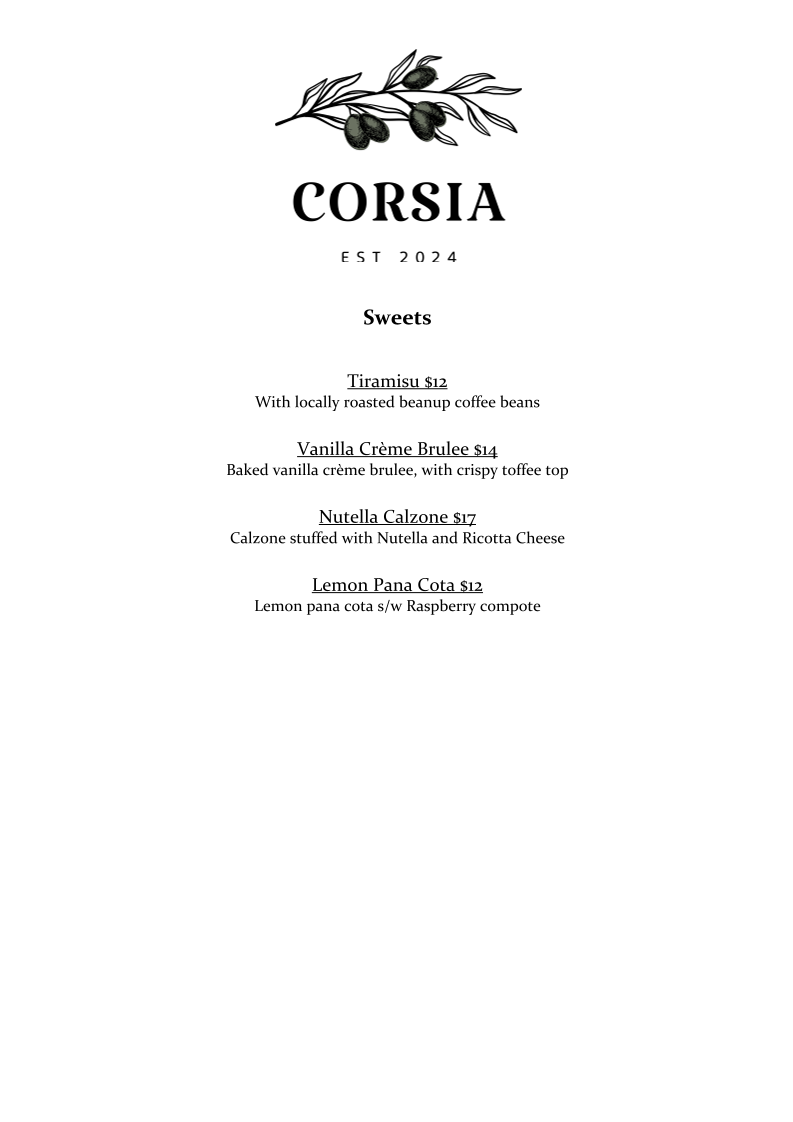 Menu, Corsia