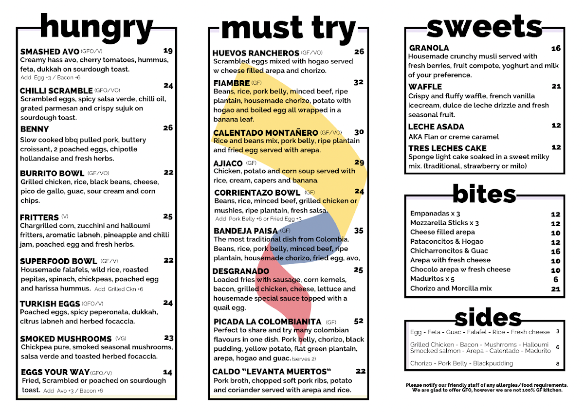 Menu, Origen Cafe
