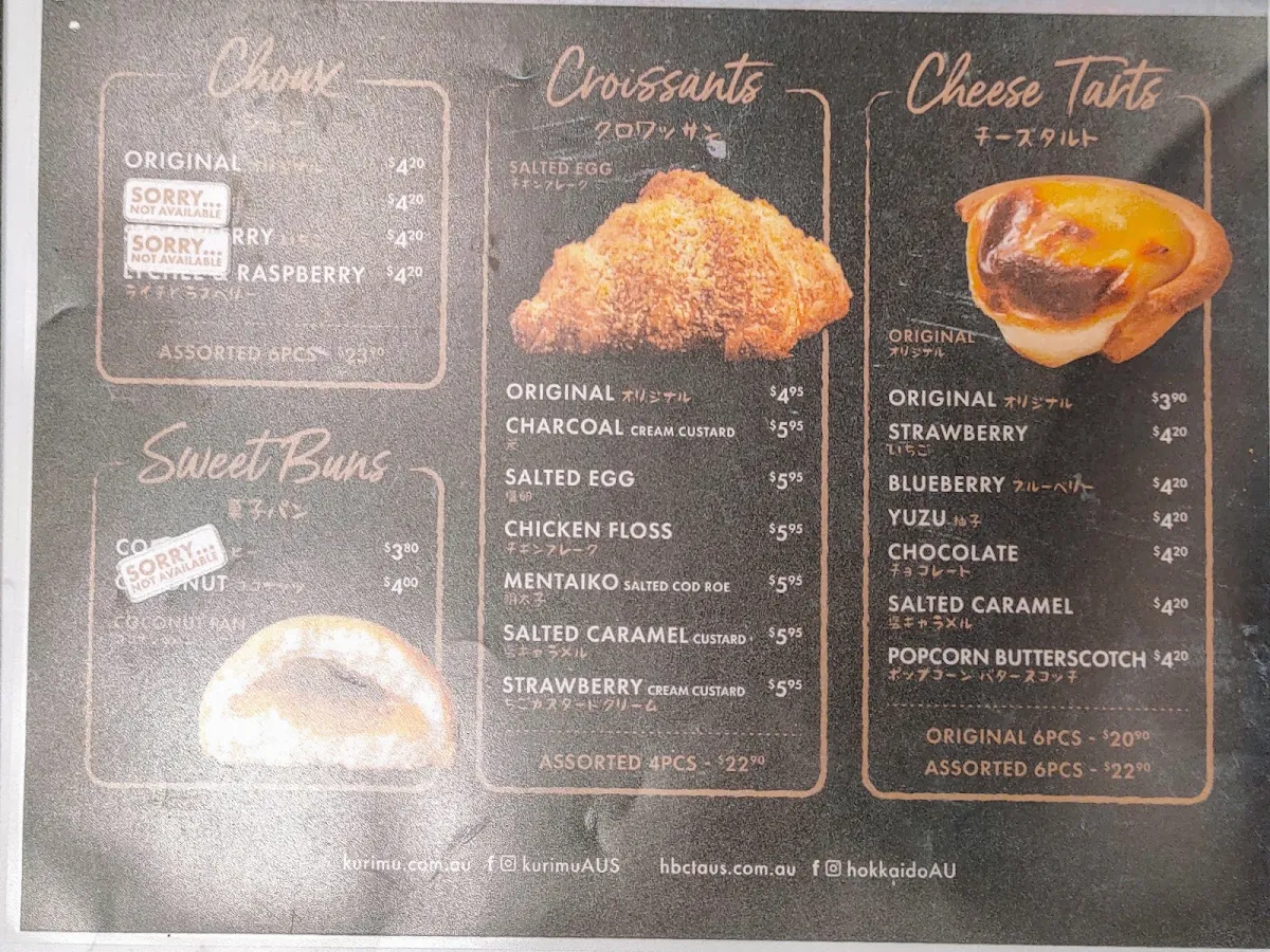 Menu, KURIMU x Hokkaido Baked Cheese Tart Uptown Brisbane