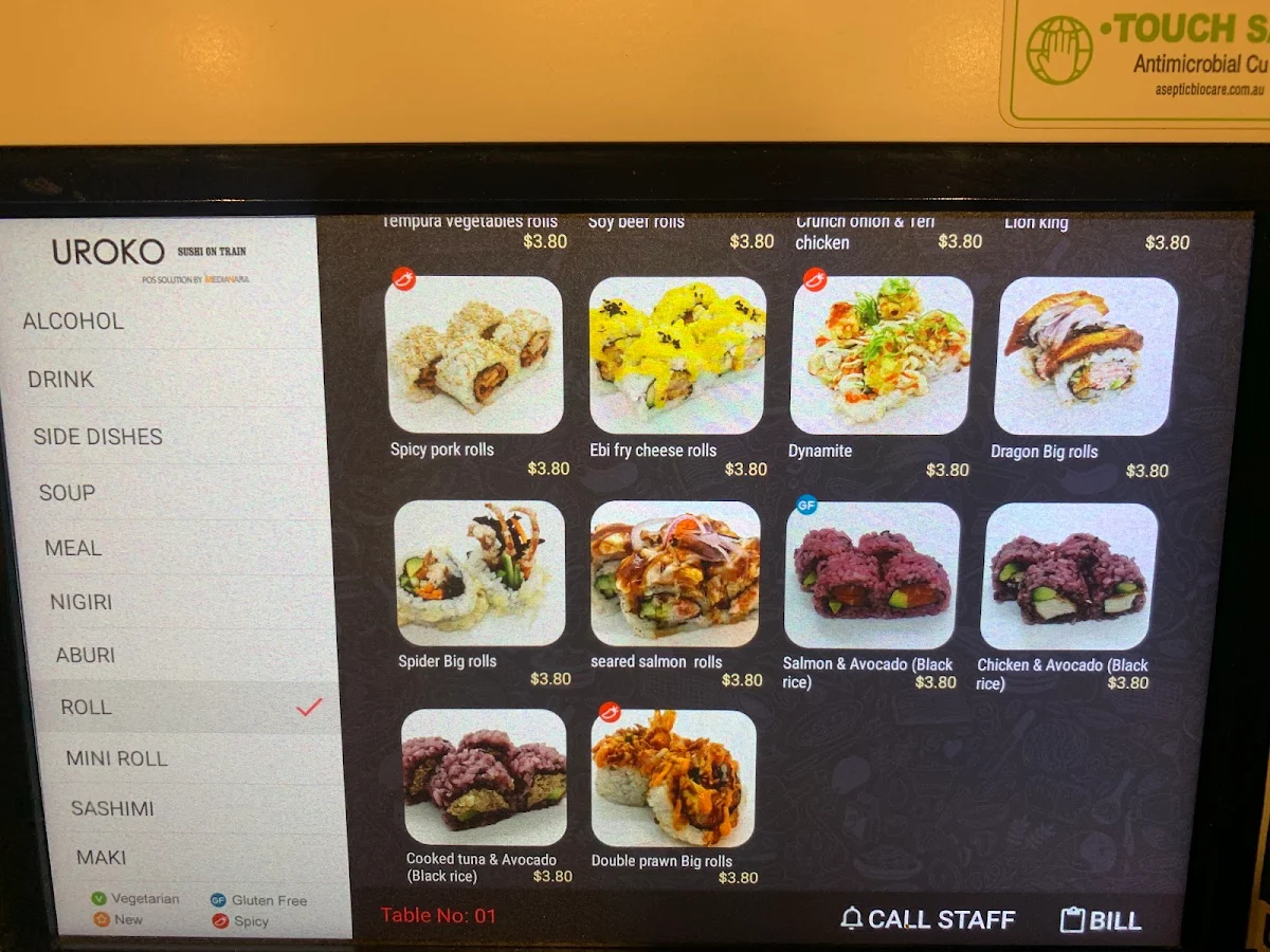 Menu, Uroko sushi on train