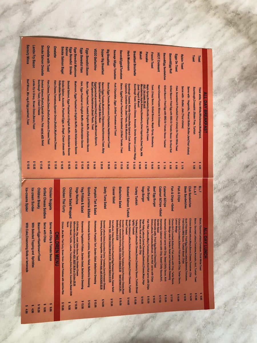 Menu, Bellachino Cafe