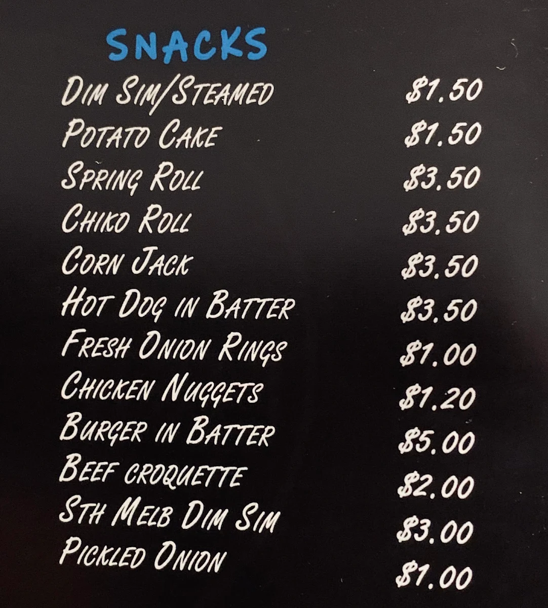 Menu, FISH AND CHIPS ON CIVIC