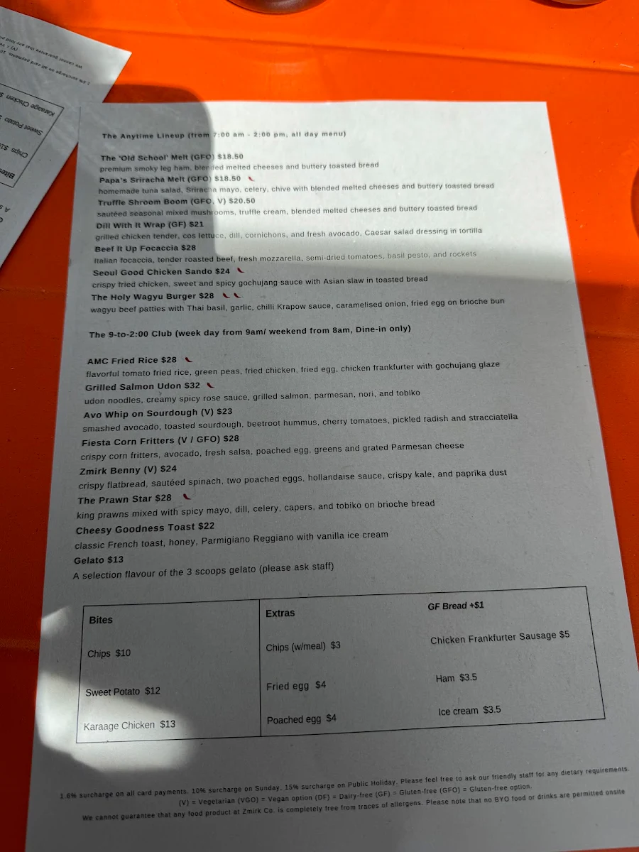 Menu, Zmirk Co.
