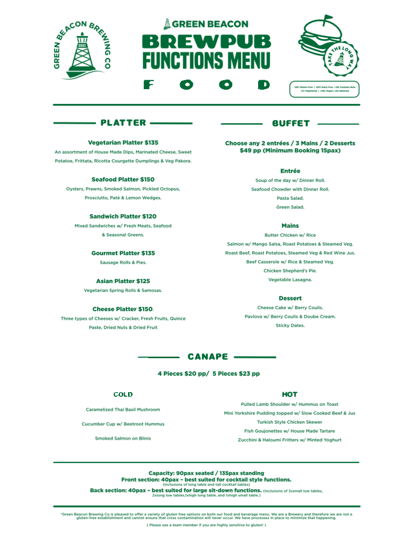 Menu, Green Beacon Brewing Co.