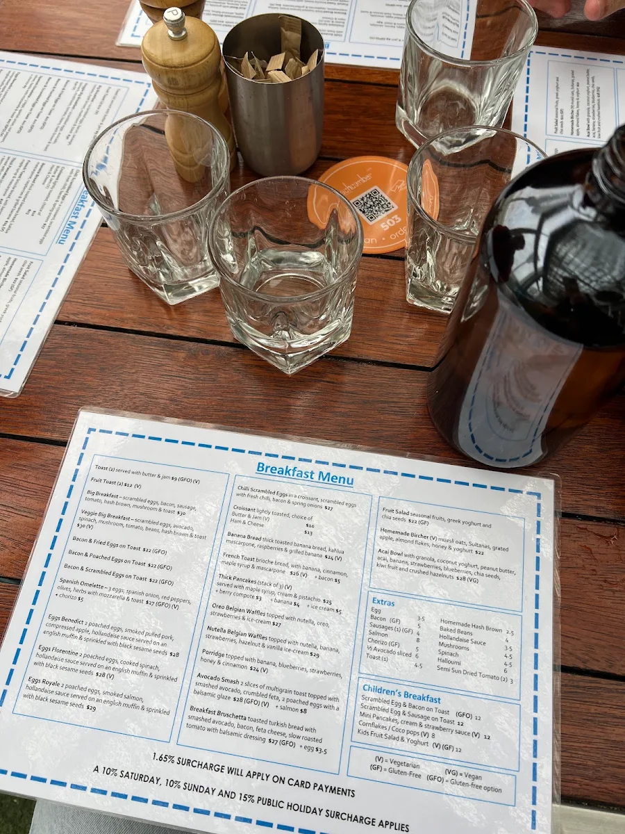 Menu, Beachcomber Cafe and Beach Bar