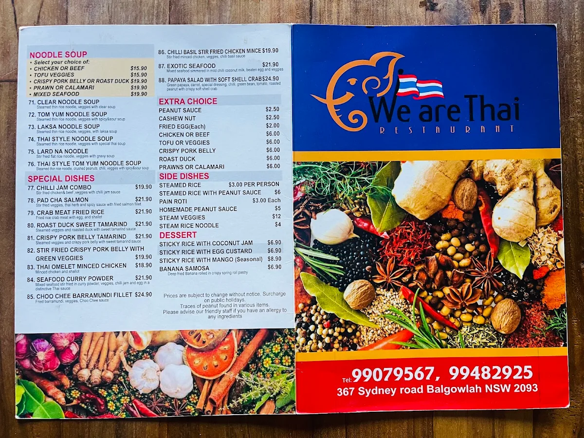 Menu, We are Thai Restaurant