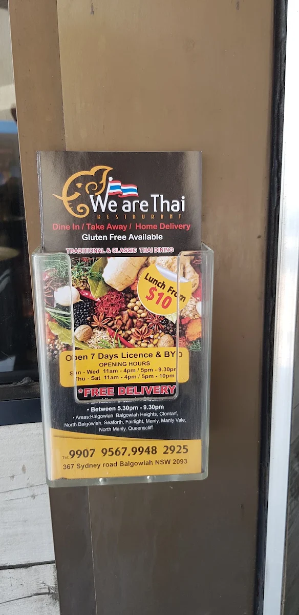 Menu, We are Thai Restaurant