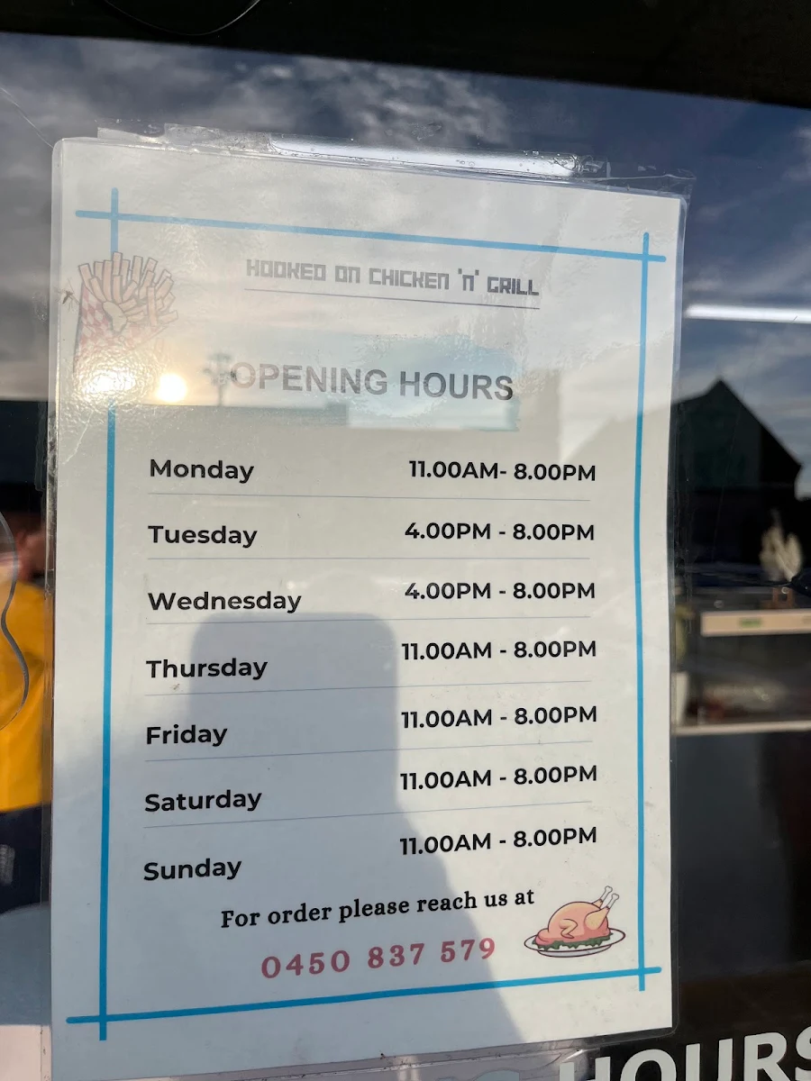 Menu, Hooked on Chicken and Grill