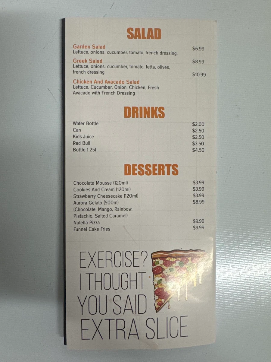 Menu, Melton Pizza