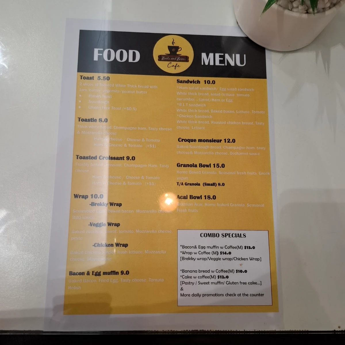 Menu, Books & Beans Cafe