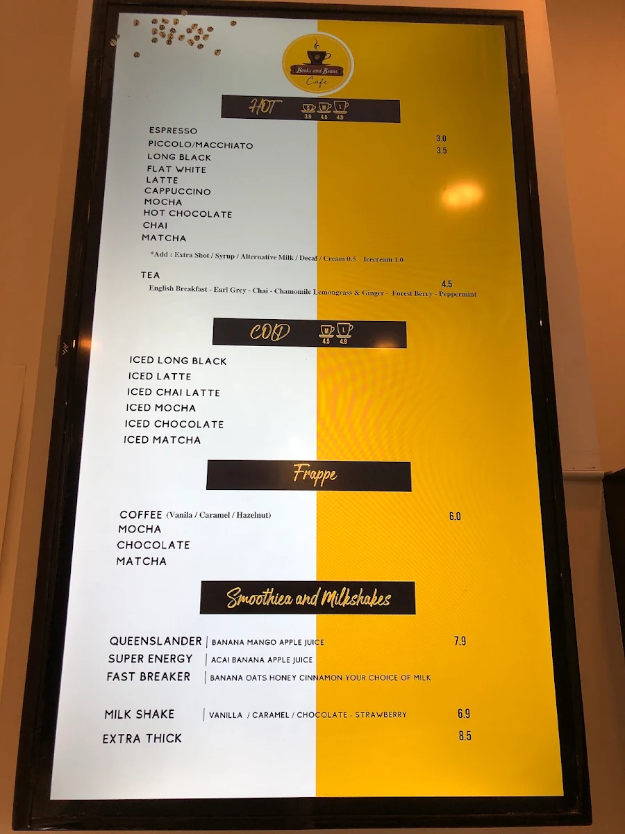Menu, Books & Beans Cafe