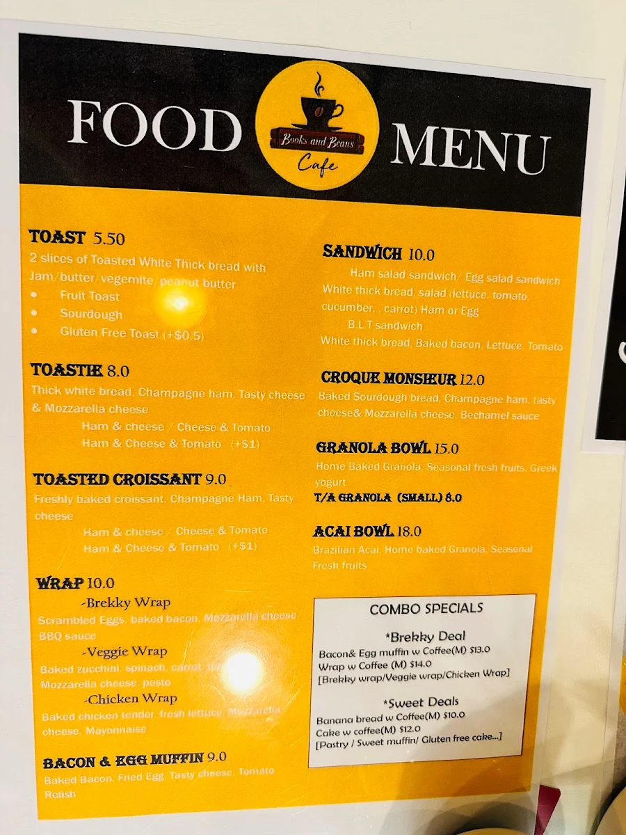 Menu, Books & Beans Cafe