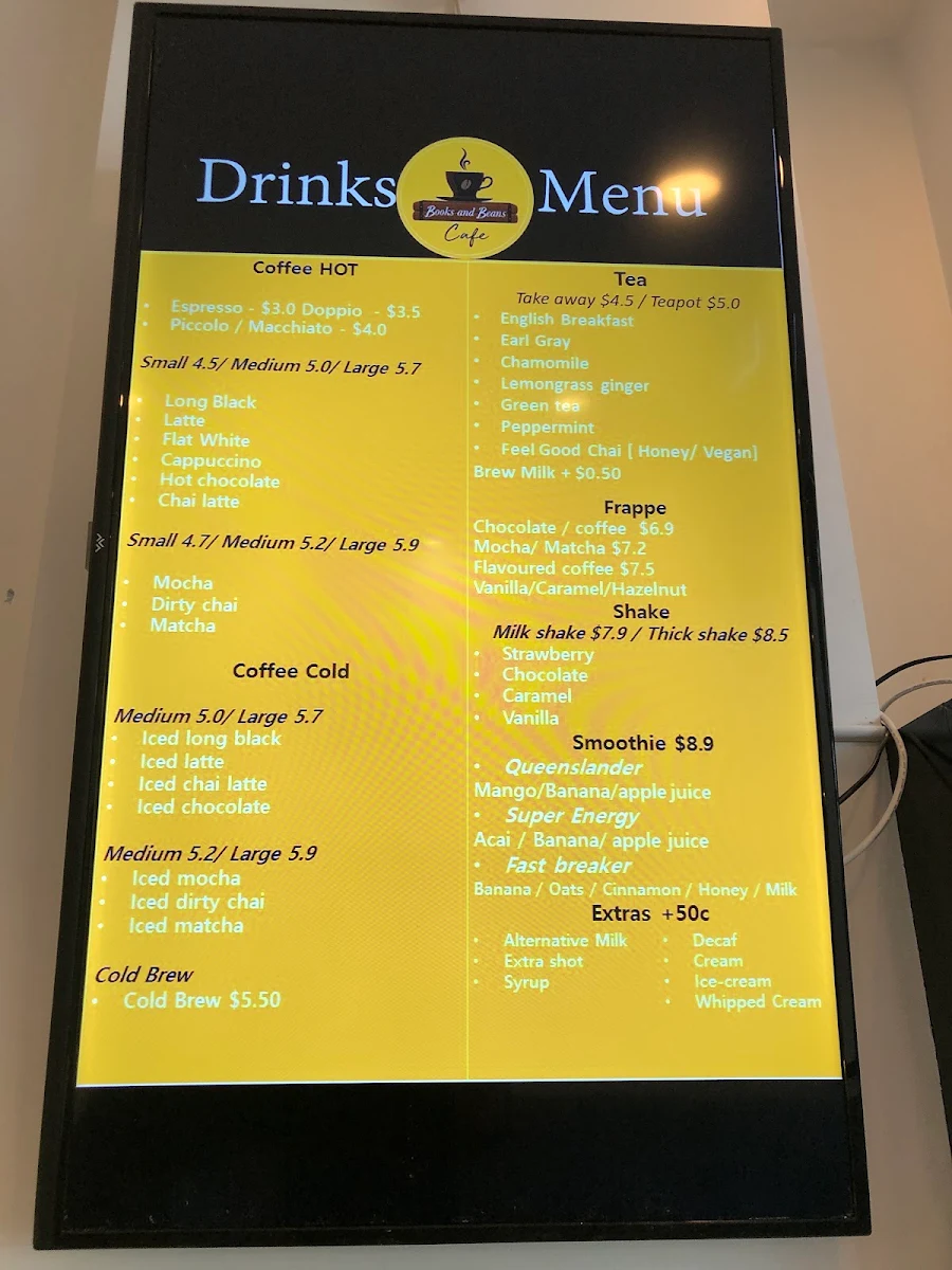 Menu, Books & Beans Cafe