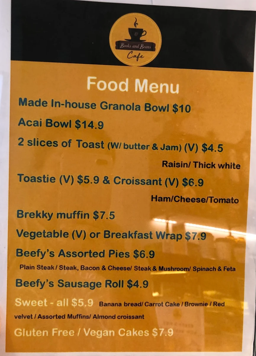 Menu, Books & Beans Cafe