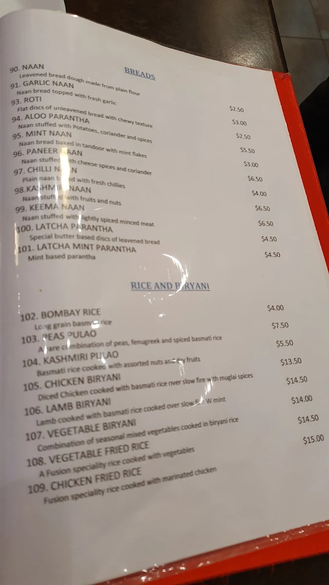 Menu, Minar Point Cook