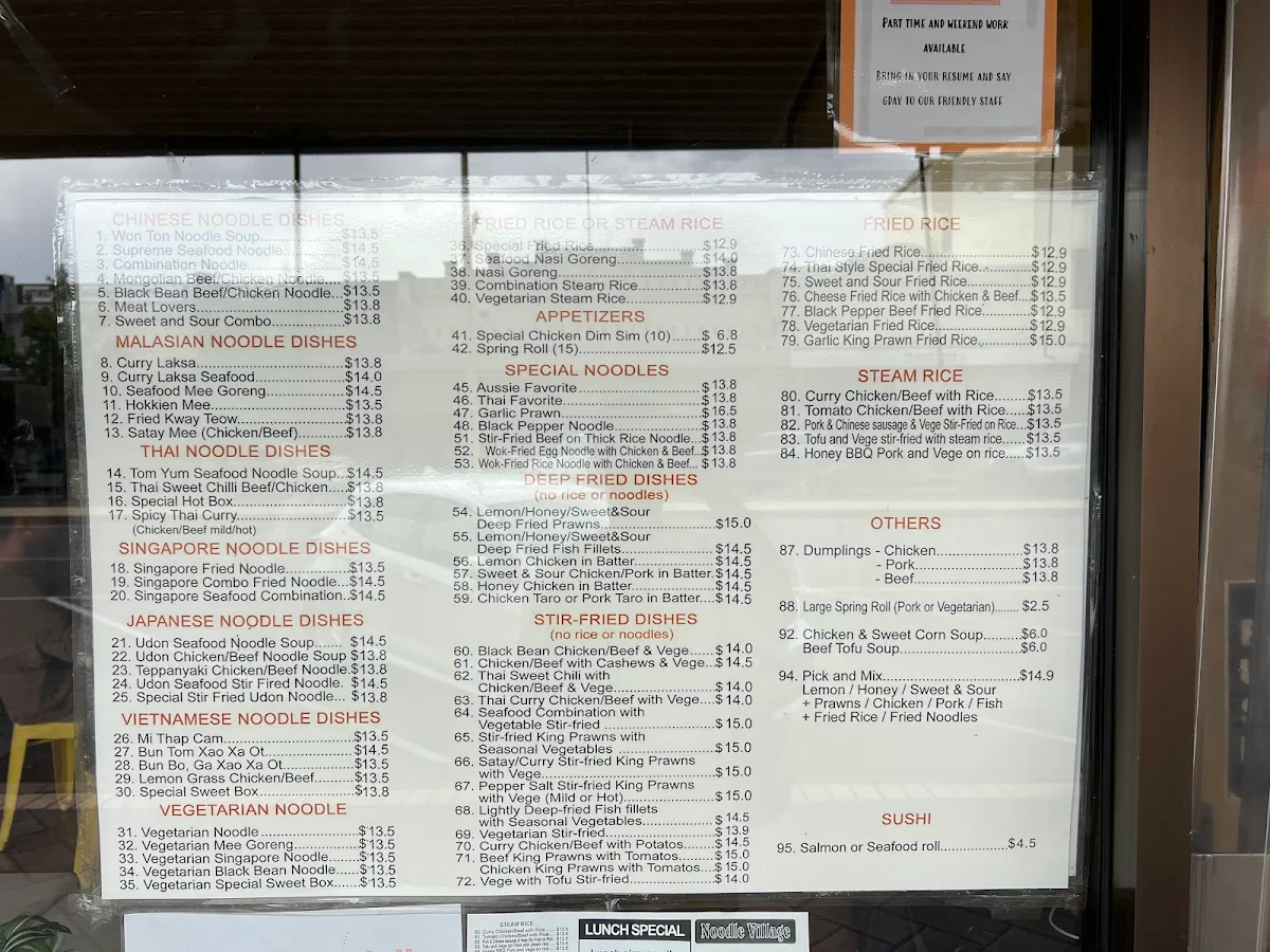 Menu, Noodle Village
