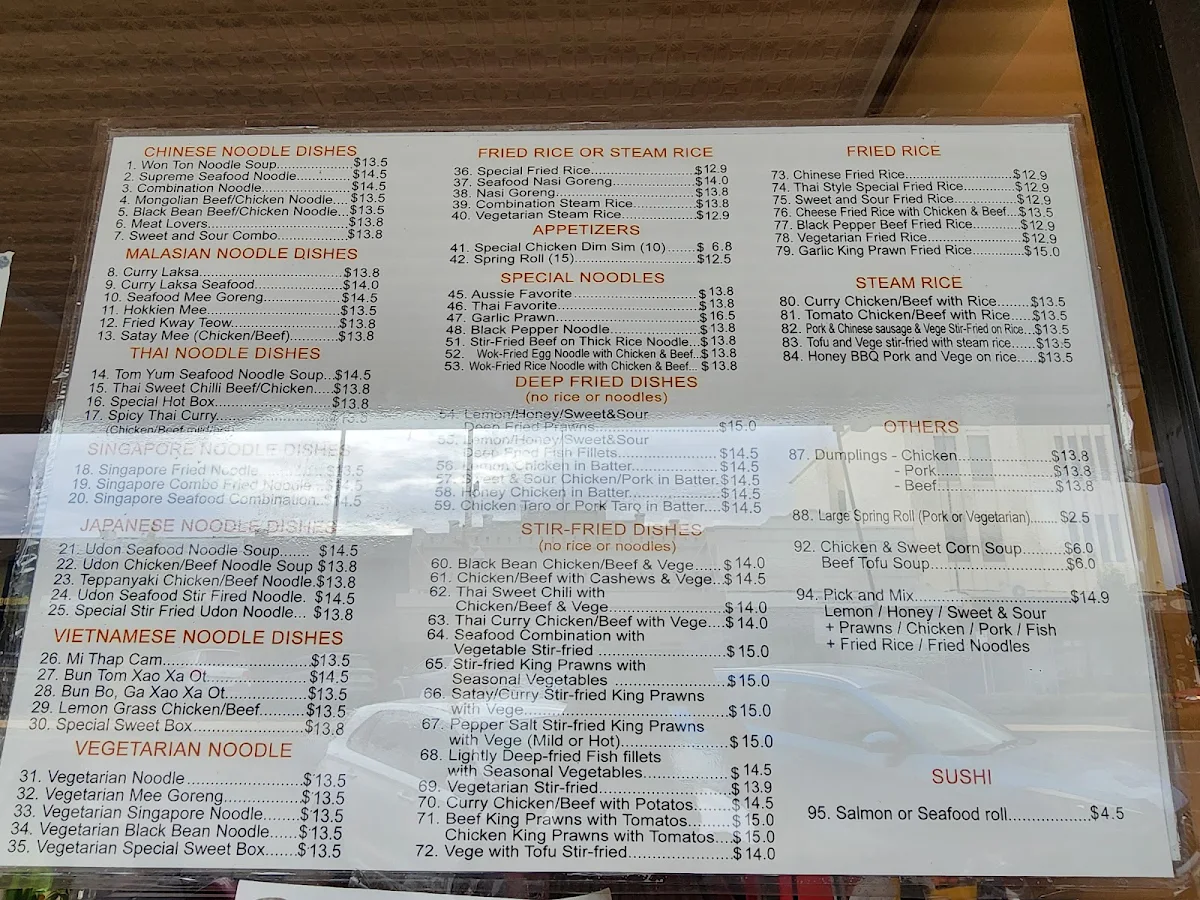 Menu, Noodle Village