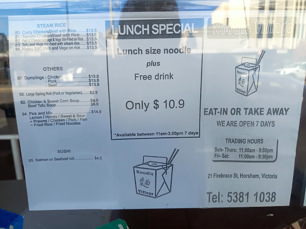 Menu, Noodle Village