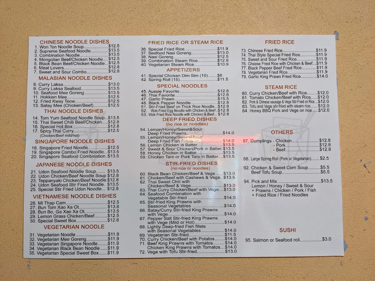 Menu, Noodle Village