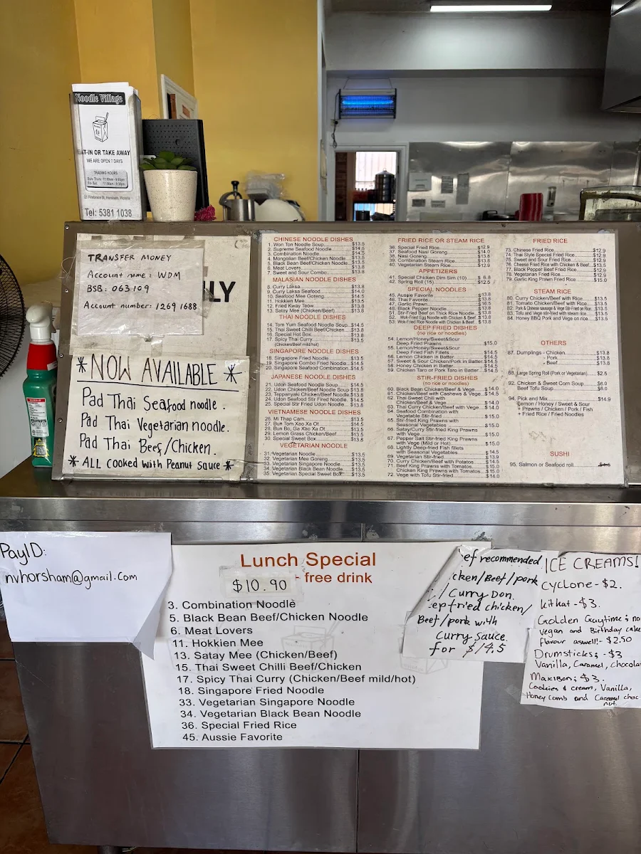 Menu, Noodle Village