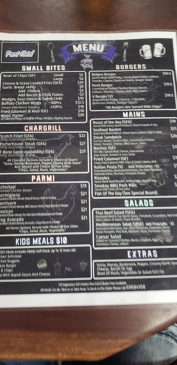 Menu, Punt Hotel