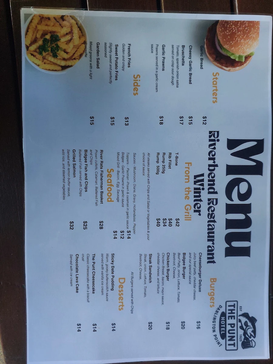 Menu, Punt Hotel