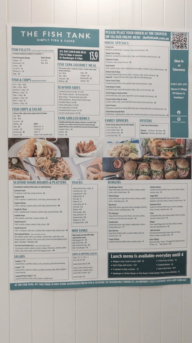 Menu, The Fish Tank - Southport Fish & Chips