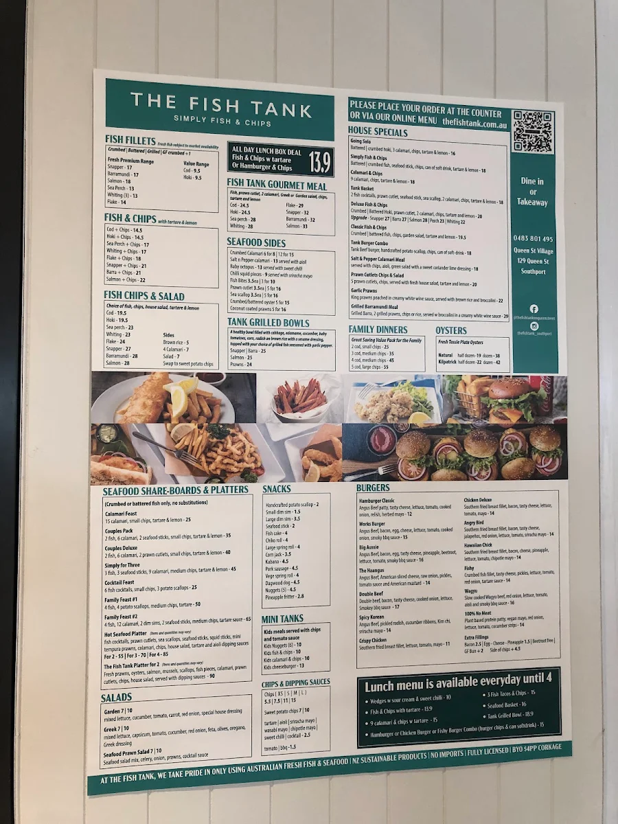 Menu, The Fish Tank - Southport Fish & Chips
