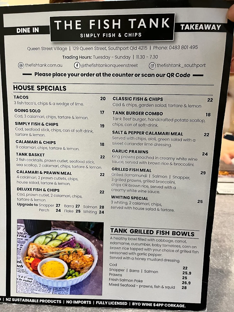 Menu, The Fish Tank - Southport Fish & Chips