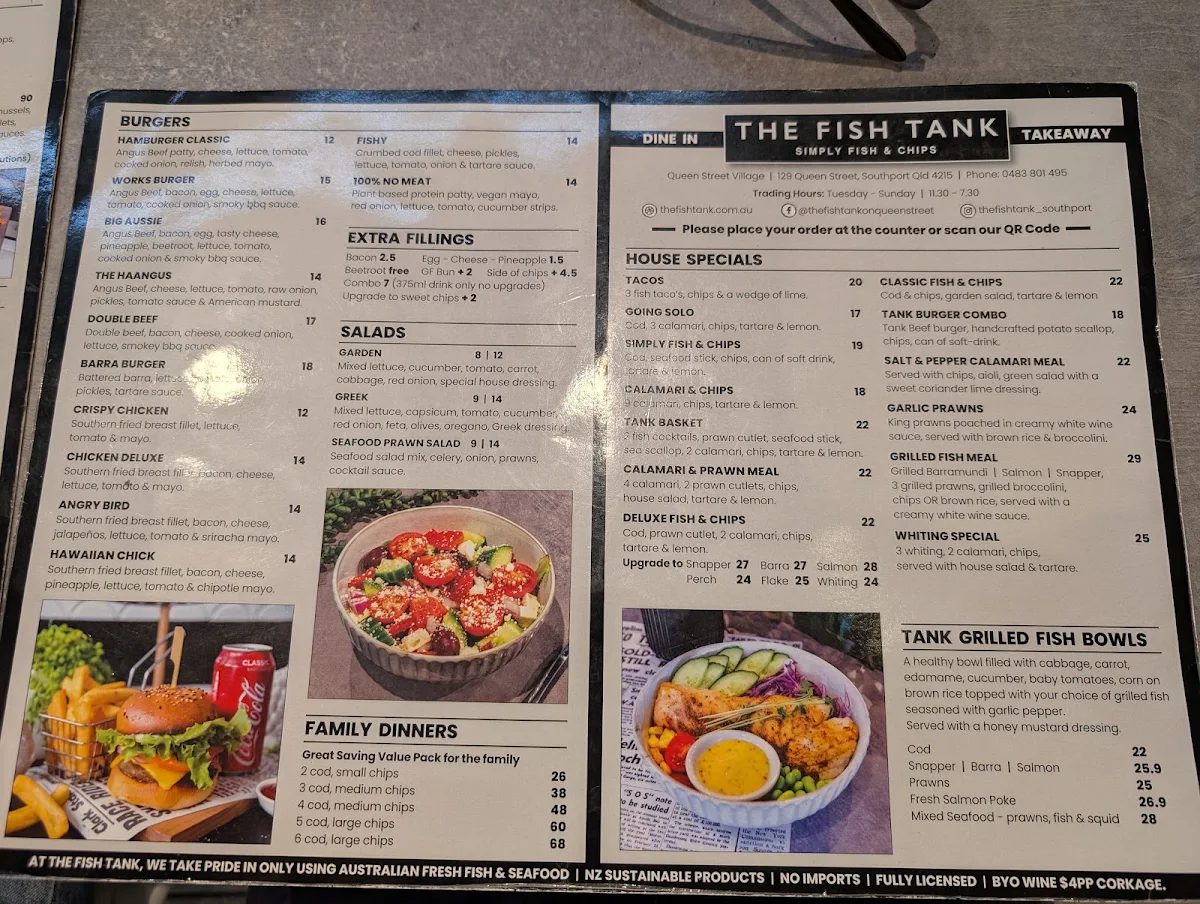 Menu, The Fish Tank - Southport Fish & Chips