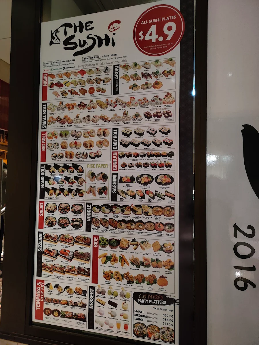 Menu, The Sushi 2016