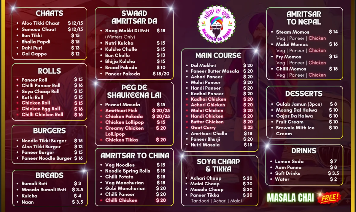 Menu, Majhailan Da Dhaba